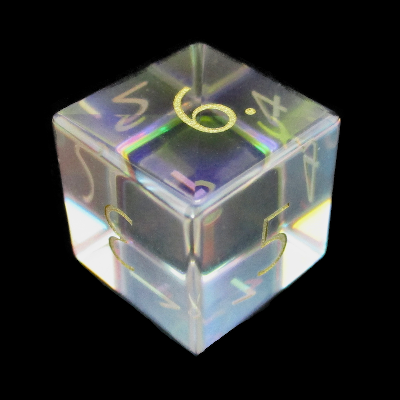 TDSO Zircon Glass Rainbow & Gold D6 Dice