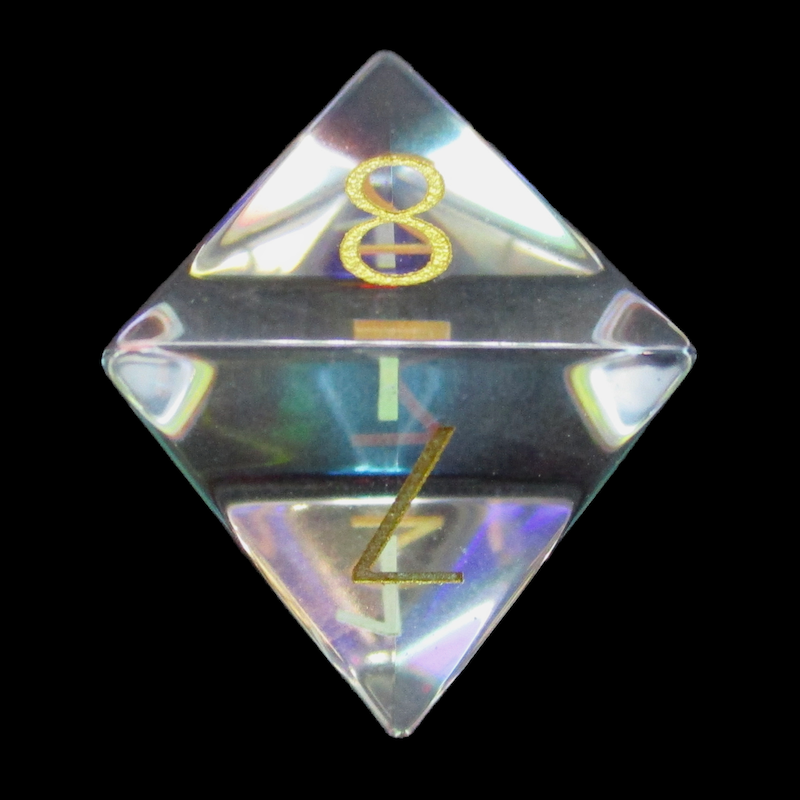 TDSO Zircon Glass Rainbow & Gold D8 Dice