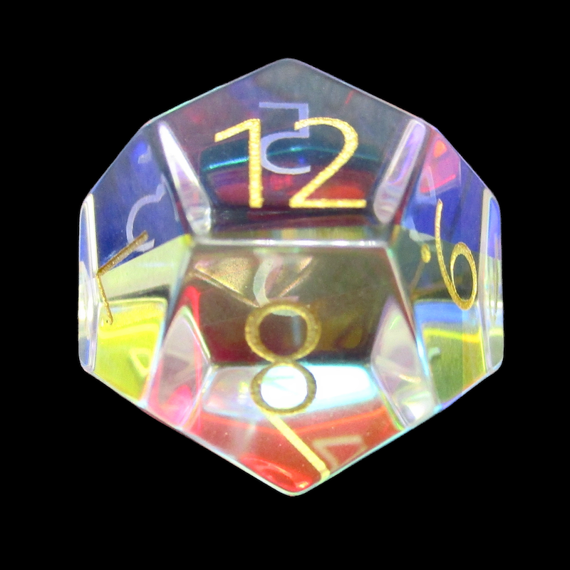 TDSO Zircon Glass Rainbow & Gold D12 Dice