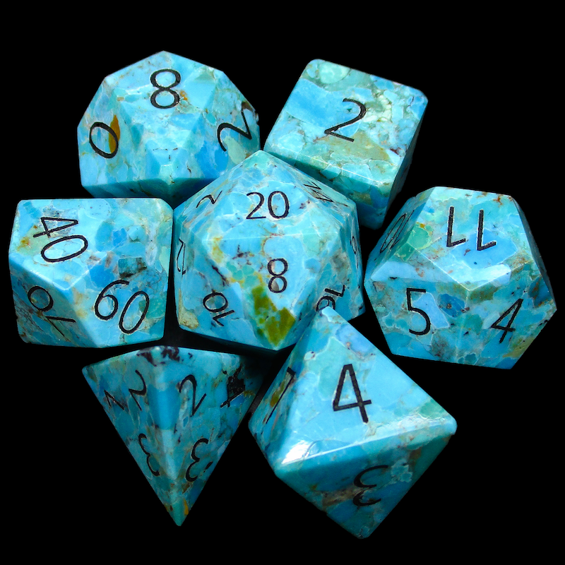 TDSO Gemstone Natural Stabilised Turquoise & Black 7 Dice Polyset