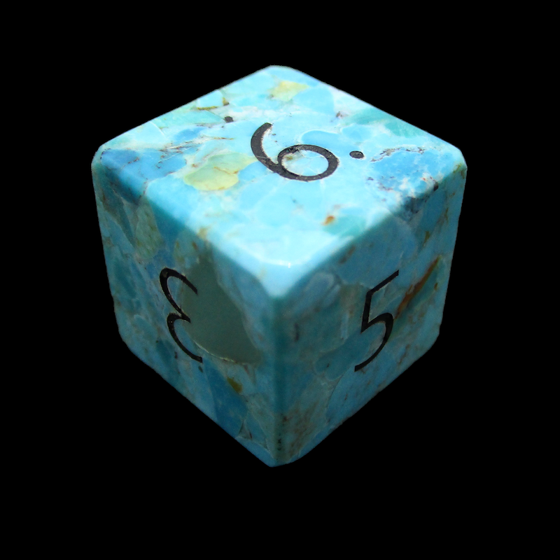 TDSO Gemstone Natural Stabilised Turquoise & Black D6 Dice