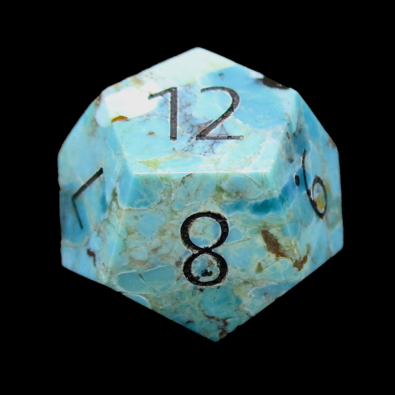 TDSO Gemstone Natural Stabilised Turquoise & Black D12 Dice