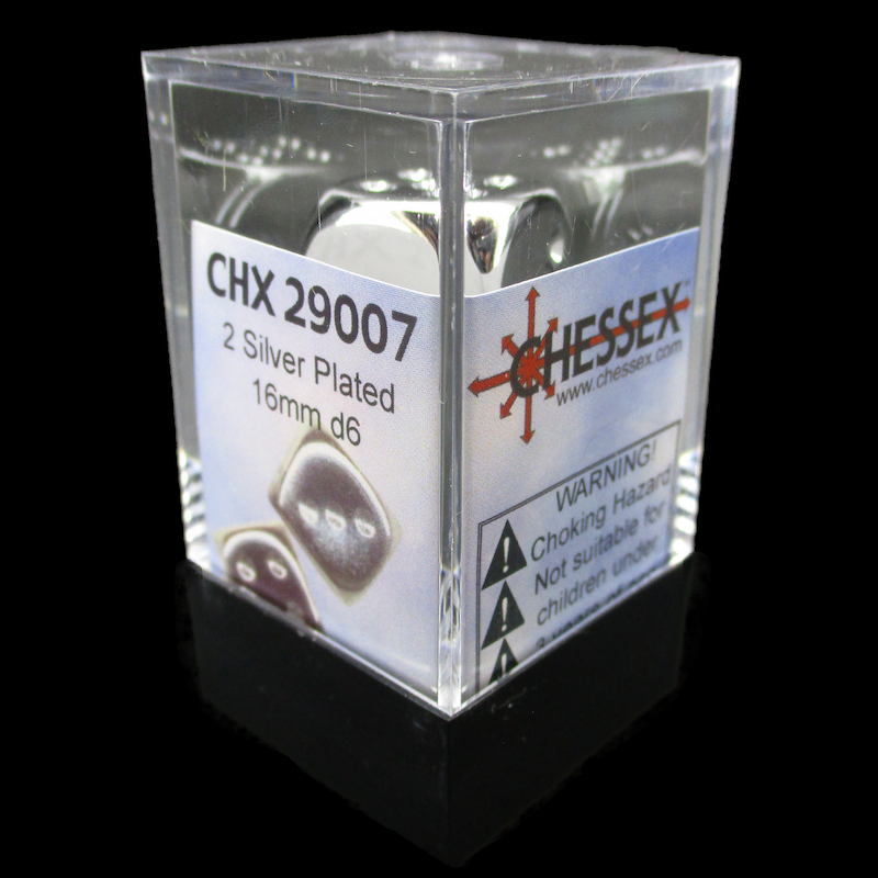 Chessex Metal Plated Silver 2 x D6 Spot Dice Set