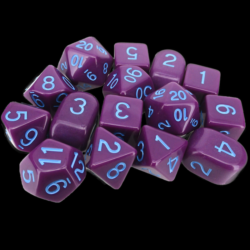 Role 4 Initiative Opaque Dark Purple & Light Blue 15 Dice Polyset with Arch D4s