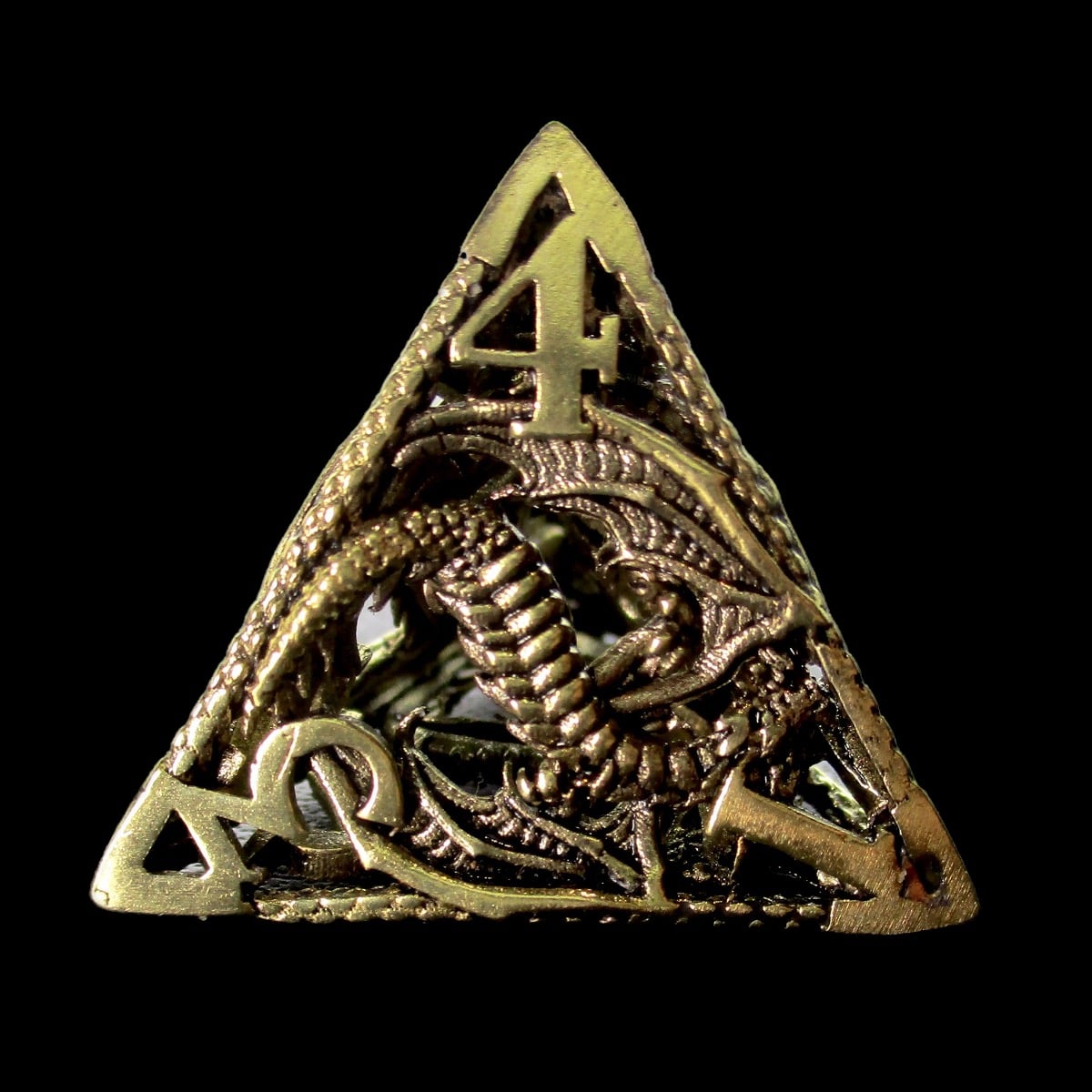 TDSO Metal Hollow Flying Dragon Gold D4 Dice