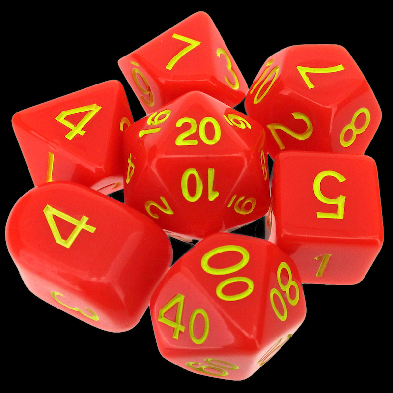 Role 4 Initiative Opaque Red & Yellow 7 Dice Polyset with Arch D4