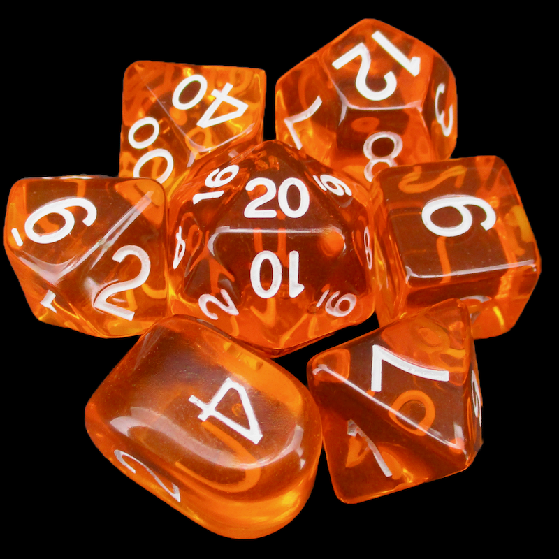 Role 4 Initiative Translucent Orange & White 7 Dice Polyset with Arch D4