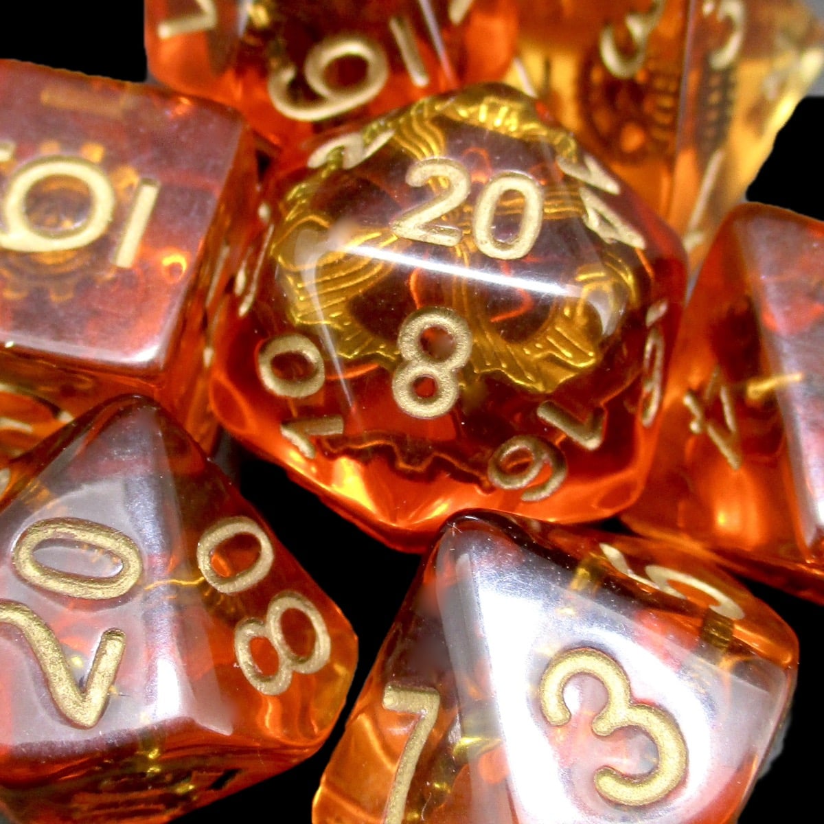 TDSO Gear & Cogs Amber & Copper 7 Dice Polyset