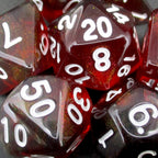 TDSO Transparent Moonstone Maroon 7 Dice Polyset