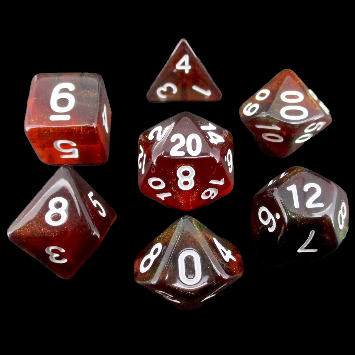 TDSO Transparent Moonstone Maroon 7 Dice Polyset