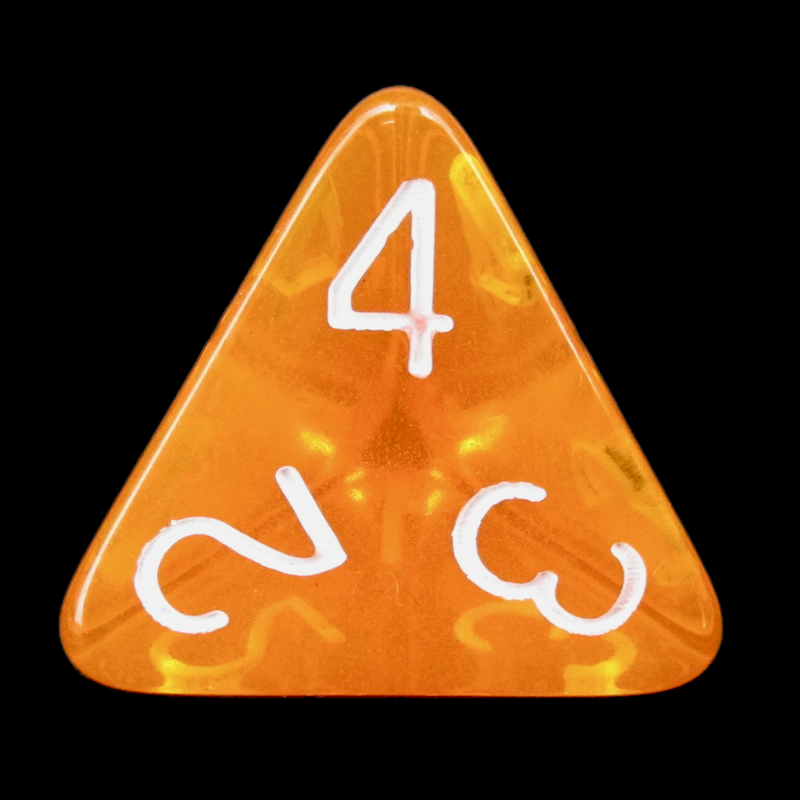 HALF PRICE CLEARANCE Role 4 Initiative Translucent Orange & White D4 Dice