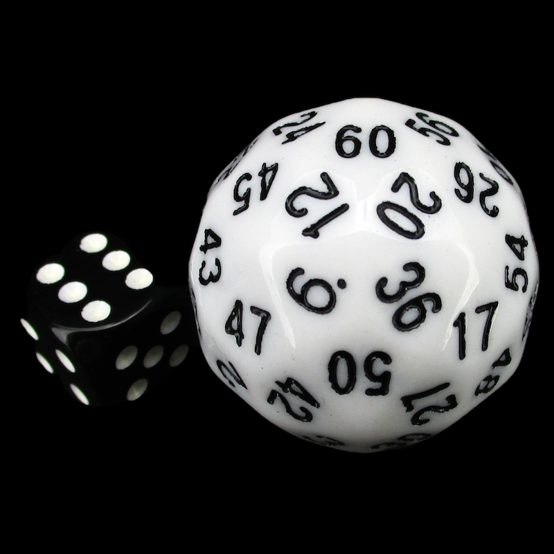 The Dice Lab Opaque White & Black 38mm Deltoidal D60 Dice