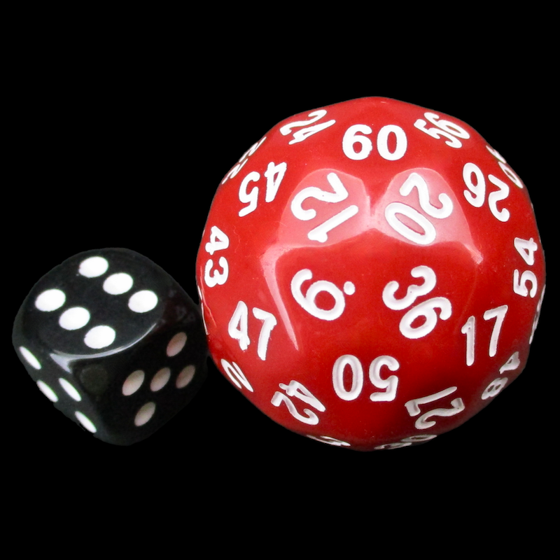 The Dice Lab Opaque Red & White 38mm Deltoidal D60 Dice
