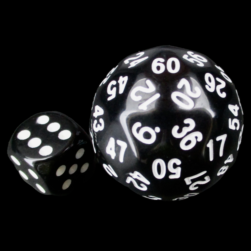 The Dice Lab Opaque Black 38mm Deltoidal D60 Dice