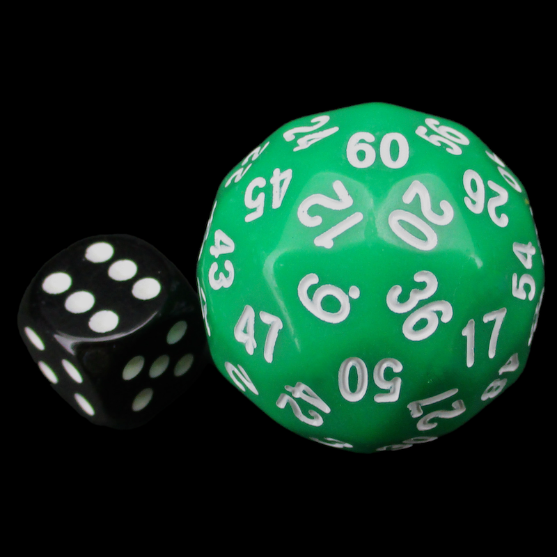 The Dice Lab Opaque Green & White 38mm Deltoidal D60 Dice