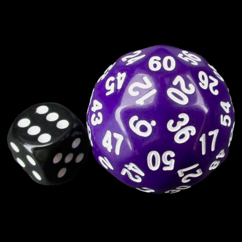 The Dice Lab Opaque Purple & White 38mm Deltoidal D60 Dice