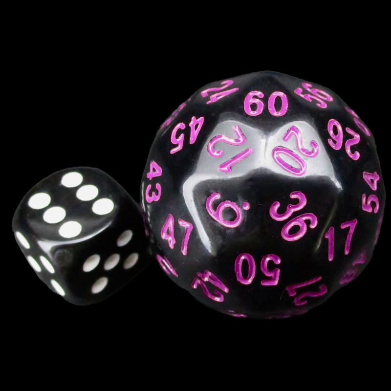 TDSO Opaque Black & Purple 38mm D60 Dice