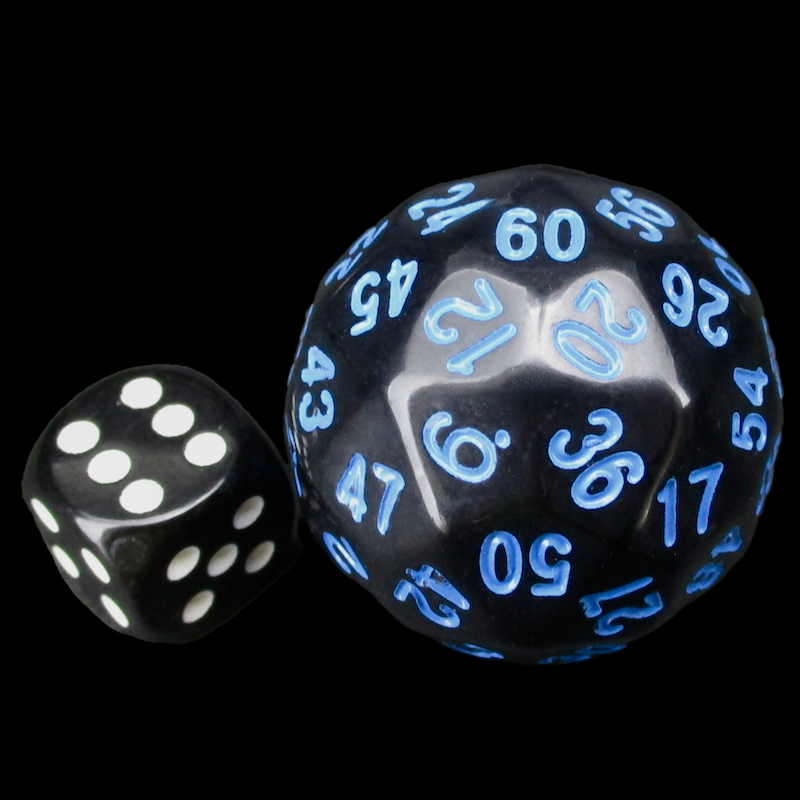 TDSO Opaque Black & Blue 38mm D60 Dice