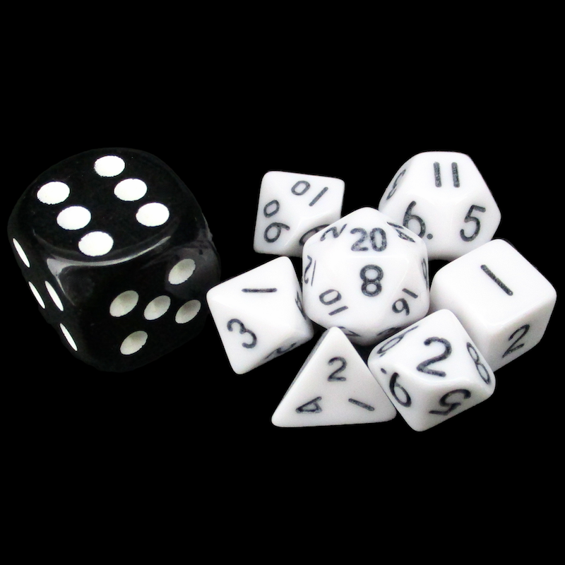 TDSO Opaque White & Black MINI 10mm 7 Dice Polyset