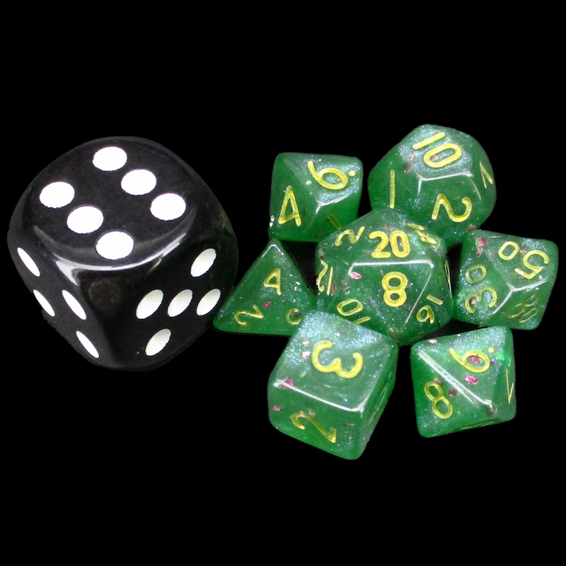 TDSO Glitter Green & Gold MINI 10mm 7 Dice Polyset