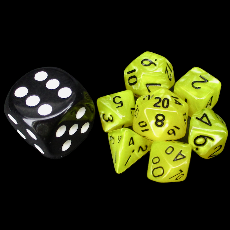 TDSO Pearl Yellow & Black MINI 10mm 7 Dice Polyset