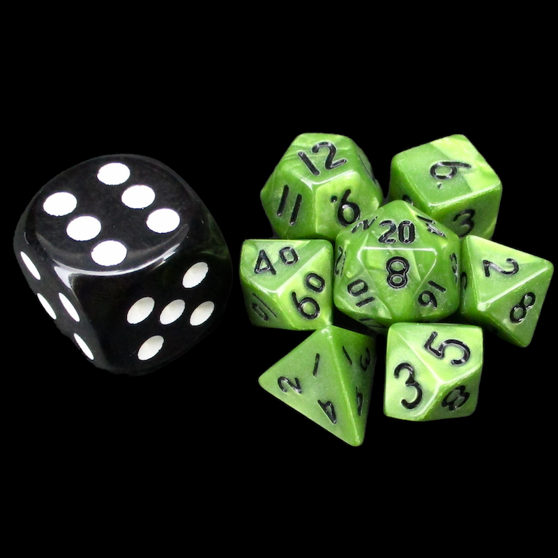 TDSO Pearl Sage Green & Black MINI 10mm 7 Dice Polyset
