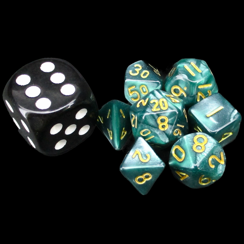 TDSO Pearl Dark Green & Gold MINI 10mm 7 Dice Polyset