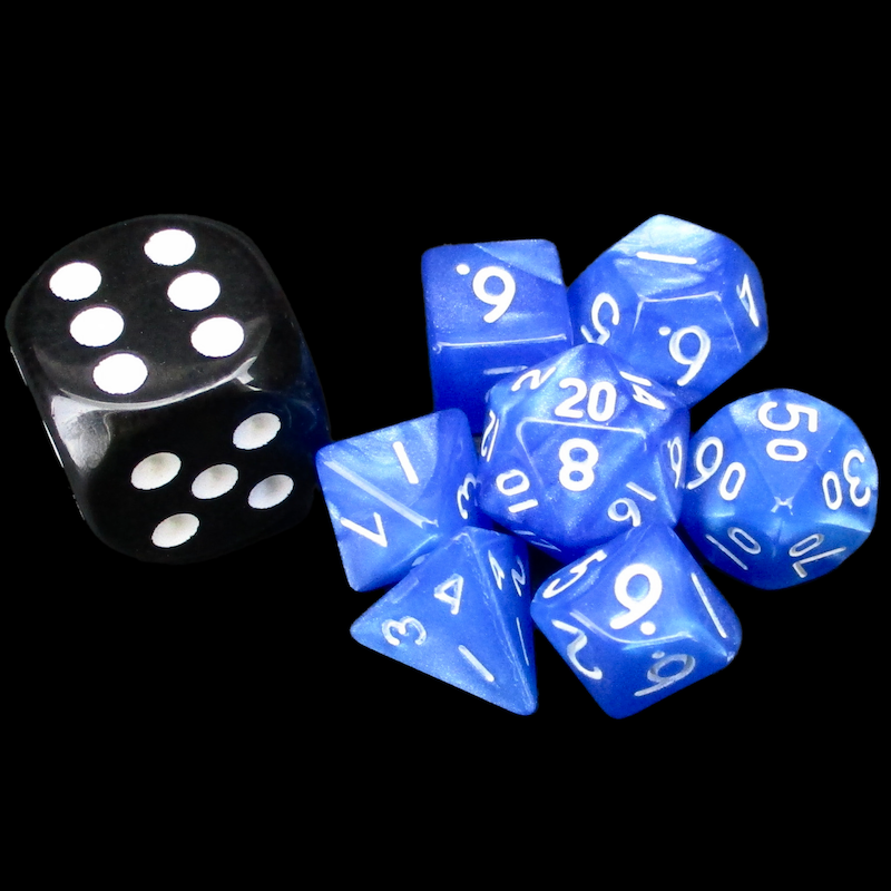 TDSO Pearl Blue & White MINI 10mm 7 Dice Polyset