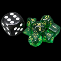 TDSO Translucent Green & Gold MINI 10mm 7 Dice Polyset