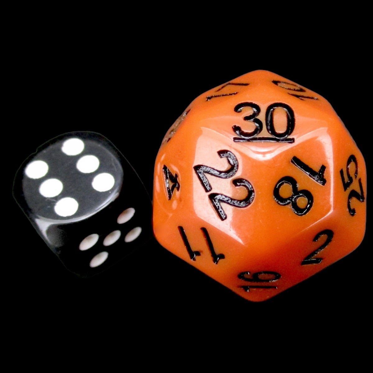 Impact Opaque Orange &amp; Black D30 Dice - Discontinued