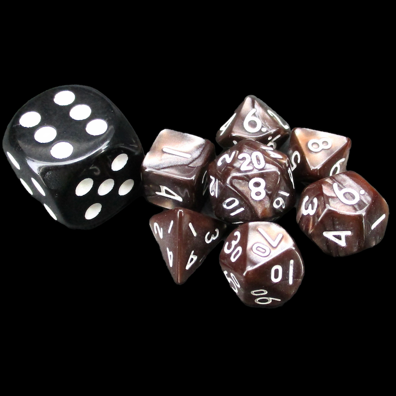 TDSO Pearl Copper & Steel with White MINI 10mm 7 Dice Polyset