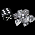 TDSO Glitter Clear & Black with White MINI 10mm 7 Dice Polyset