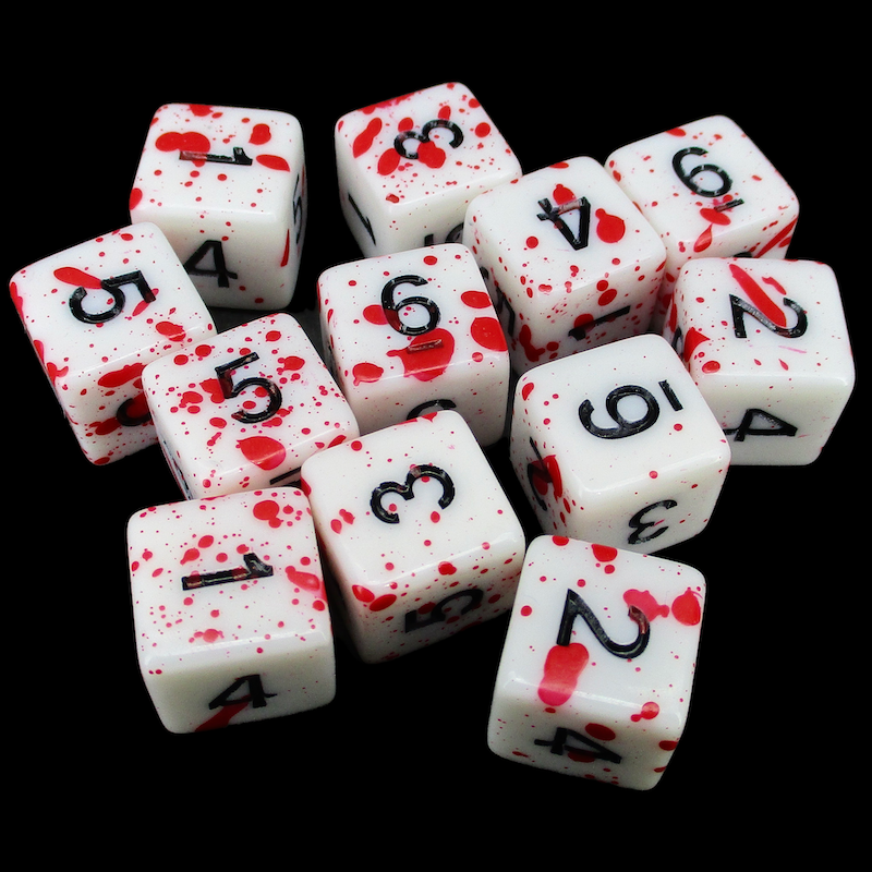 TDSO Splatter - Red Blood 12 x D6 16mm Dice Set