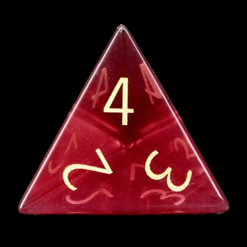TDSO Zircon Glass Ruby & Gold D4 Dice