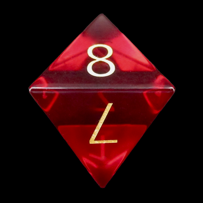 TDSO Zircon Glass Ruby & Gold D8 Dice