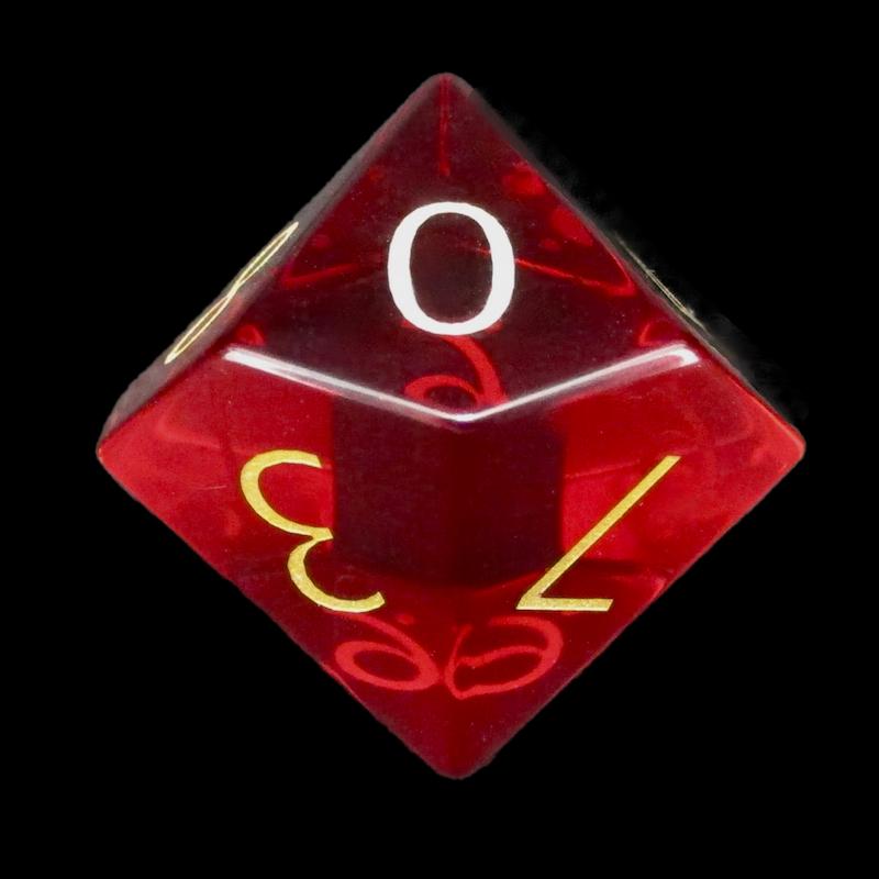 TDSO Zircon Glass Ruby & Gold D10 Dice