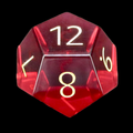 TDSO Zircon Glass Ruby & Gold D12 Dice