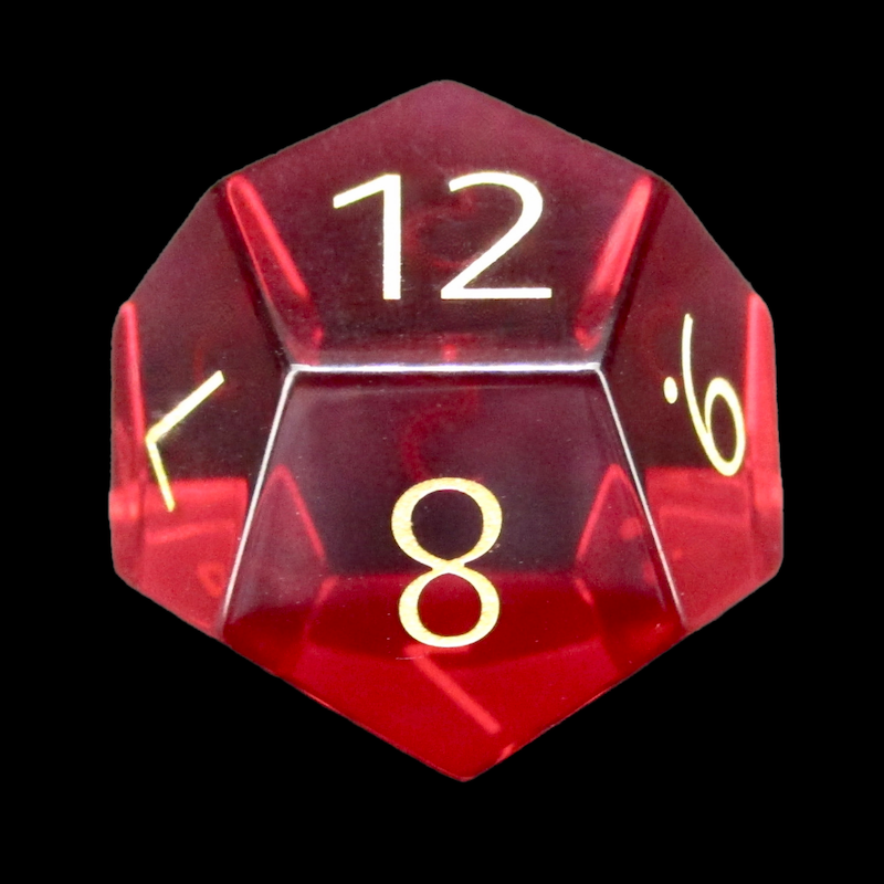 TDSO Zircon Glass Ruby & Gold D12 Dice