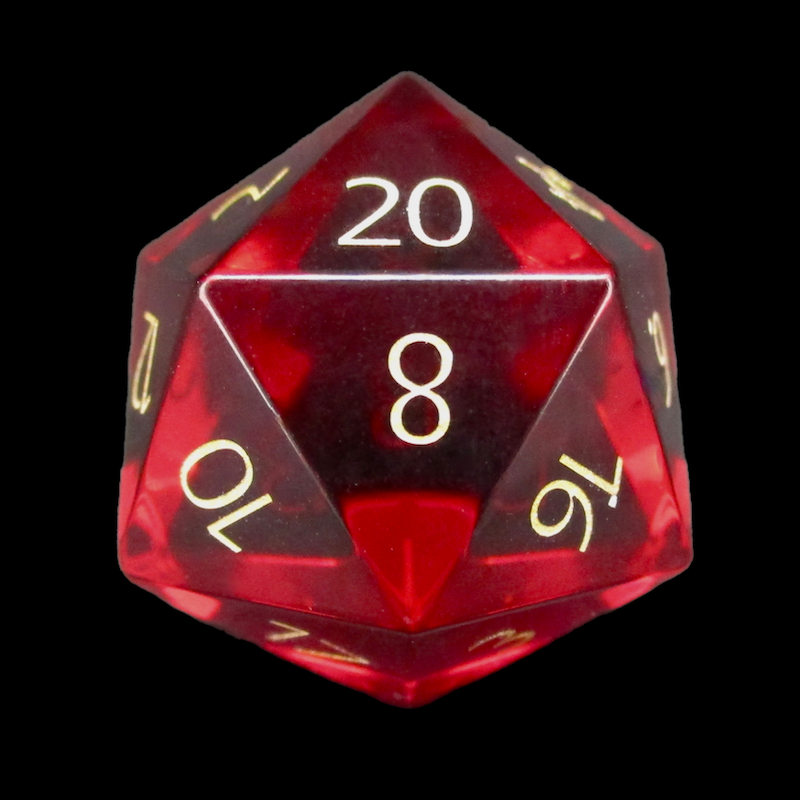 TDSO Zircon Glass Ruby & Gold D20 Dice