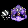 TDSO Zircon Glass Amethyst & Gold JUMBO 30mm D20 Dice