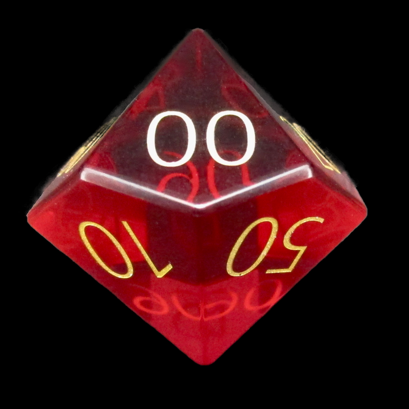 TDSO Zircon Glass Ruby & Gold Percentile Dice
