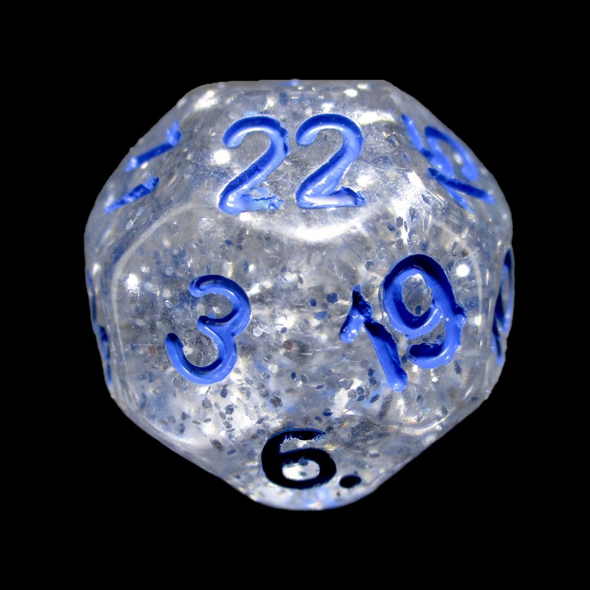 Impact Silver Glitter & Blue D22 Dice - Discontinued