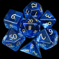 TDSO Zircon Glass Sapphire & Gold 7 Dice Polyset