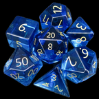 TDSO Zircon Glass Sapphire & Gold 7 Dice Polyset