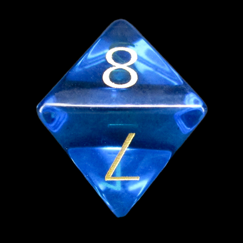 TDSO Zircon Glass Sapphire & Gold D8 Dice