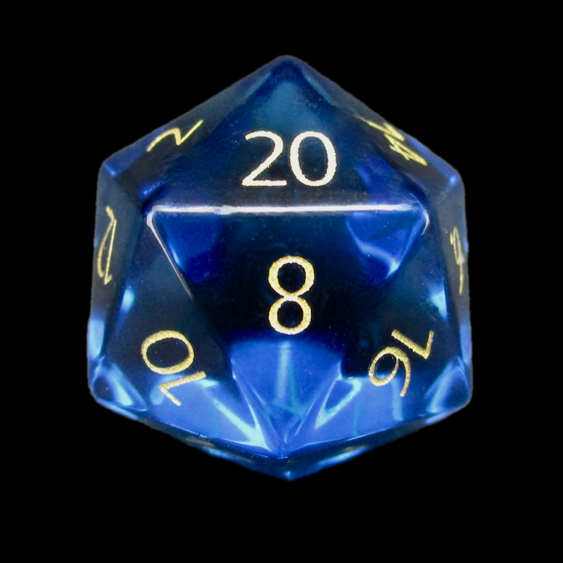 TDSO Zircon Glass Sapphire & Gold D20 Dice