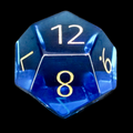 TDSO Zircon Glass Sapphire & Gold D12 Dice