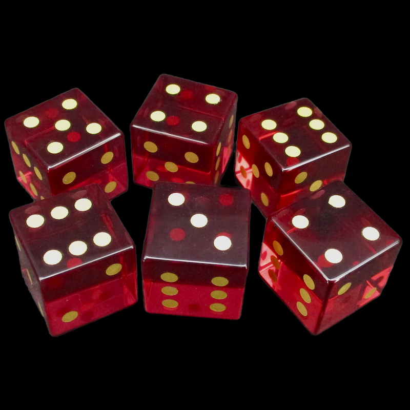 TDSO Zircon Glass Ruby & Gold 6 x D6 Spot Dice Set