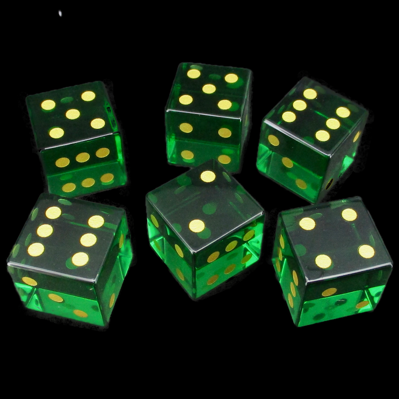 TDSO Zircon Glass Emerald & Gold 6 x D6 Spot Dice Set