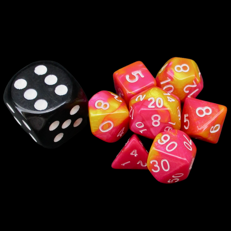 TDSO Duel Rose & Saffron Yellow MINI 10mm 7 Dice Polyset